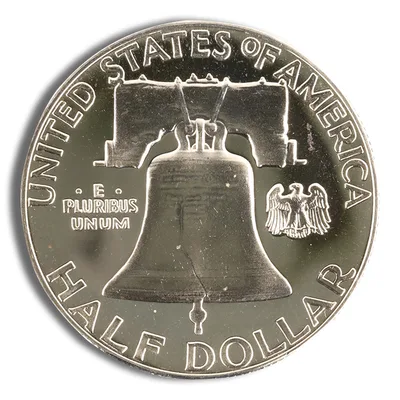 <body> FV 90% Silver Franklin Half Dollar Proof — reverse view