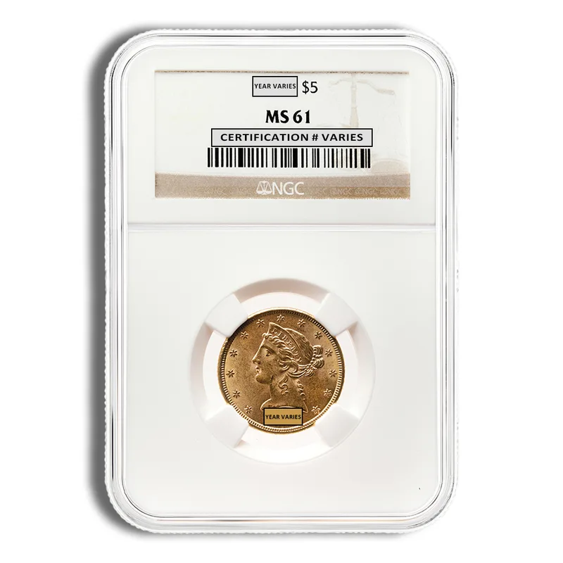 $5 Gold Liberty Half Eagle - NGC MS61 — Gold bullion from Standard Bullion