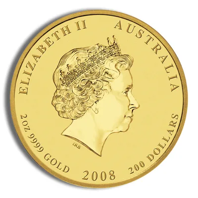 2008 2 oz Australia Gold Lunar Mouse BU - Series II — reverse view