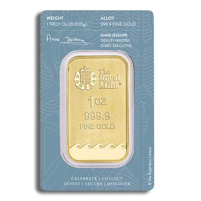 1 oz Gold Bar - Britannia (Carded) — reverse view