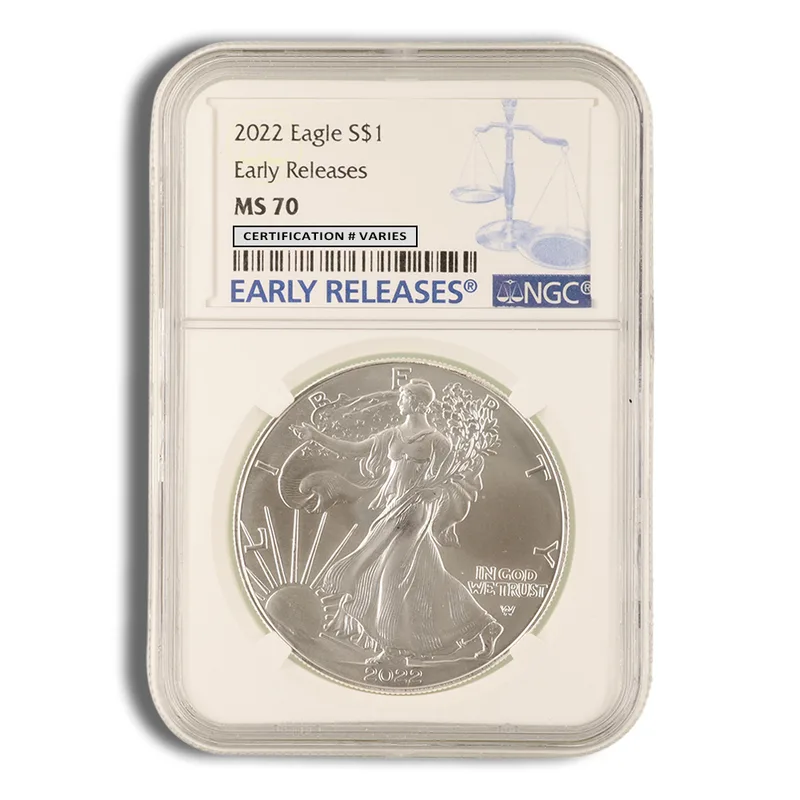 2022 Silver Eagle NGC MS70 Early Releases - Blue Label — Silver bullion from Standard Bullion