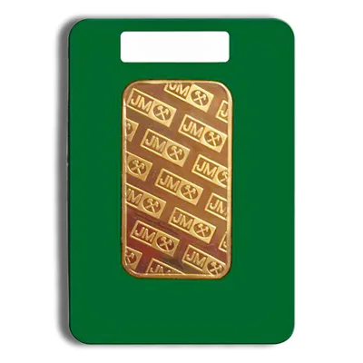 1 oz Gold Bar - Johnson Matthey (Carded) — reverse view