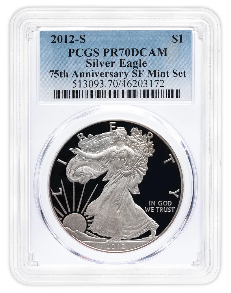 2012-S Proof Silver Eagle - 75th Anniv - PCGS PR70 — Silver bullion from Standard Bullion