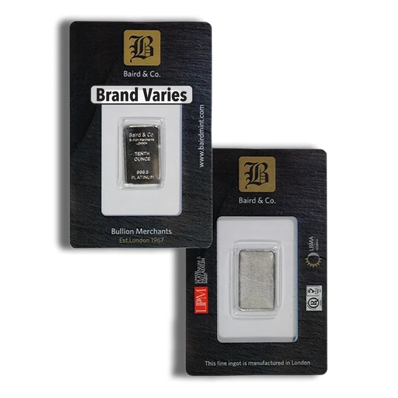 1/10 oz Platinum Bar - Brand Varies (Carded) — Platinum bullion from Standard Bullion