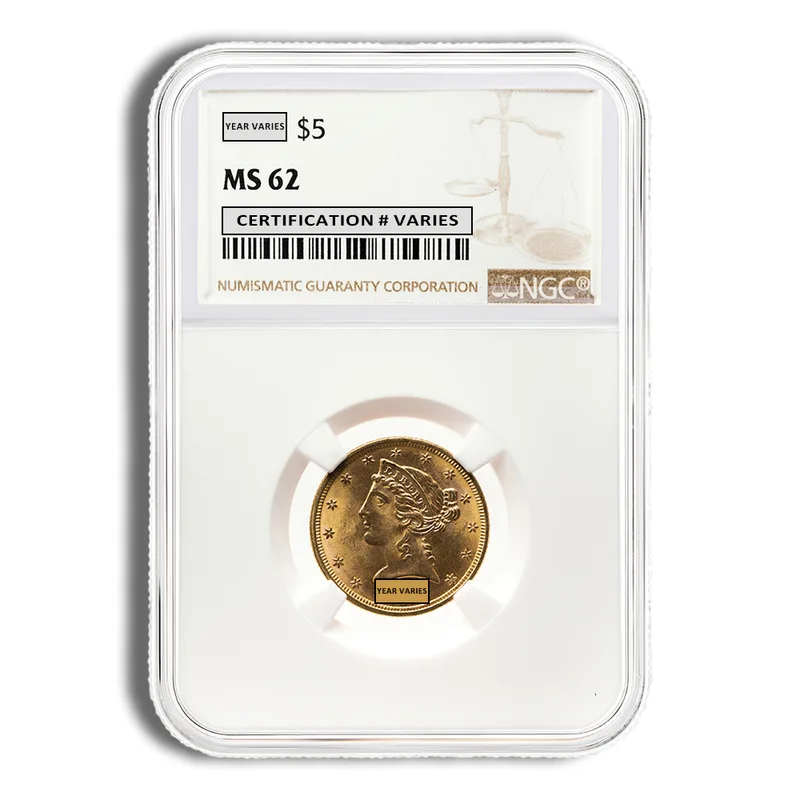 $5 Gold Liberty Half Eagle - NGC MS62 — Gold bullion from Standard Bullion