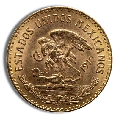 1919 Mexico Gold 20 Peso - BU — reverse view