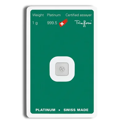 1 gram Platinum Bar - Argor-Heraeus (Carded) — reverse view