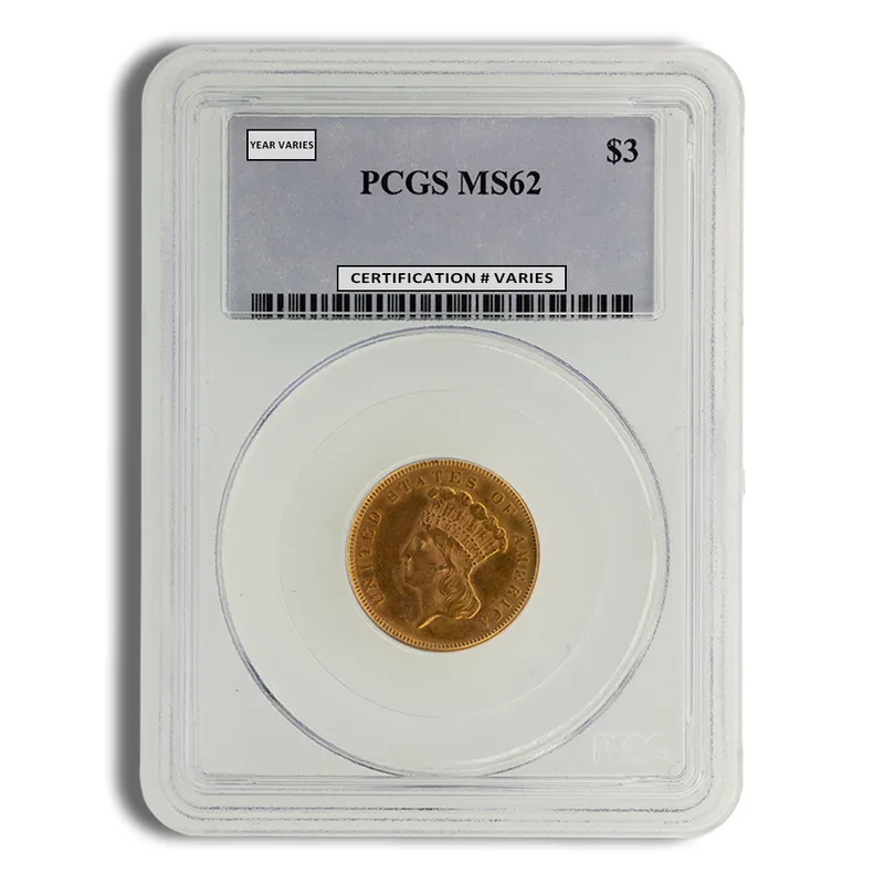 $3 Gold Princess - PCGS MS62 — Gold bullion from Standard Bullion