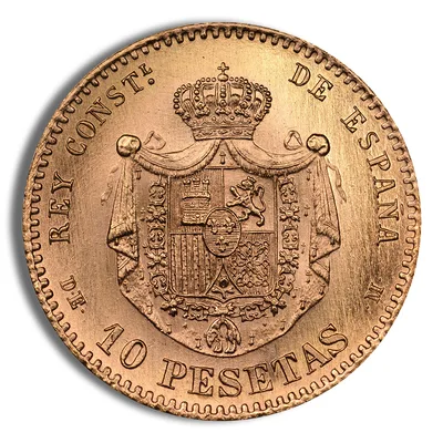 Spain 10 Pesetas Gold Coin — reverse view