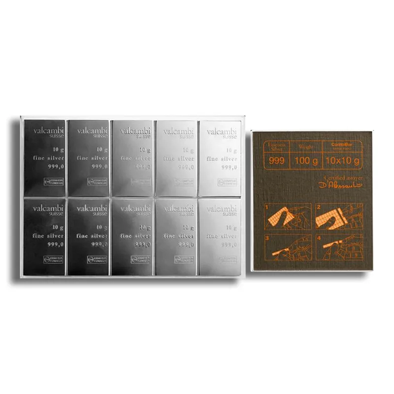 10 x 10 gram Silver Valcambi CombiBar™ (In Assay) — Silver bullion from Standard Bullion
