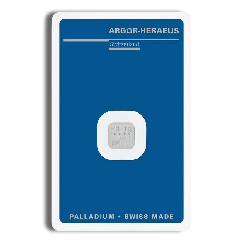 1 gram Palladium Bar - Argor-Heraeus (Carded) — Palladium bullion from Standard Bullion