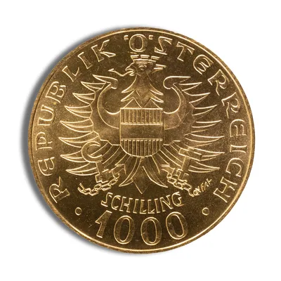Austria 1000 Schilling Gold Coin — reverse view