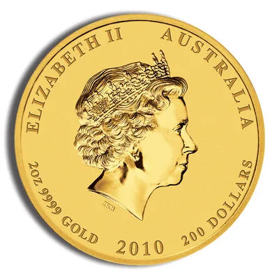 2010 2 oz Australia Gold Lunar Tiger BU - Series II — reverse view