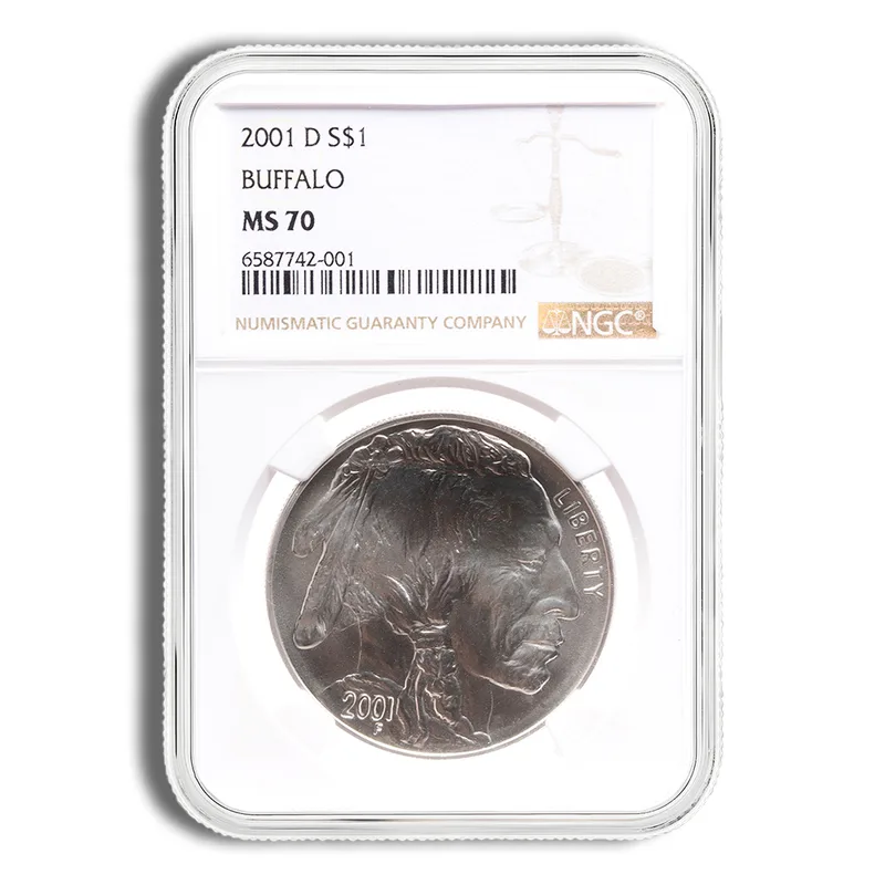 2001-D <body> Silver Buffalo Commem - NGC MS70 — Silver bullion from Standard Bullion