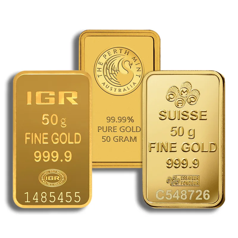 50 gram Gold Bar - Brand Varies (No Card) — Gold bullion from Standard Bullion