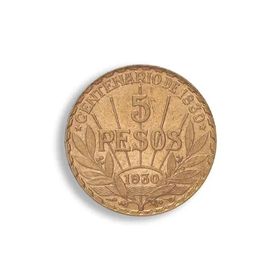 Uruguay 5 Peso Gold Coin — reverse view