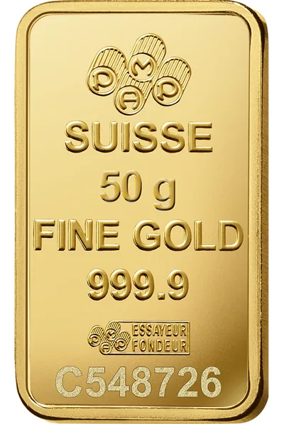 50 gram Gold Bar - PAMP Fortuna (Carded) — detail view