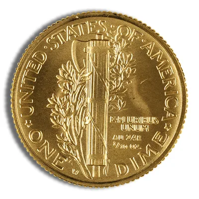 2016-W 1/10 oz Gold Mercury Dime Centennial Coin w/OGP — reverse view