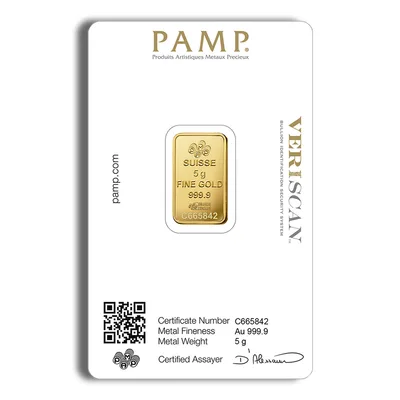 5 gram Gold Bar - PAMP Fortuna (Carded) — reverse view