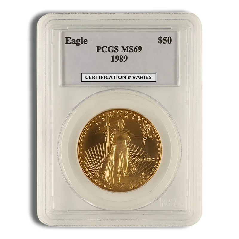 1989 1 oz Gold Eagle $50 PCGS MS69 — Gold bullion from Standard Bullion