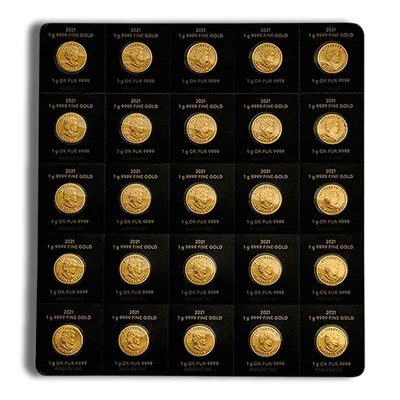 25 x 1 g Canadian MapleGram Gold Coins (Carded) — reverse view