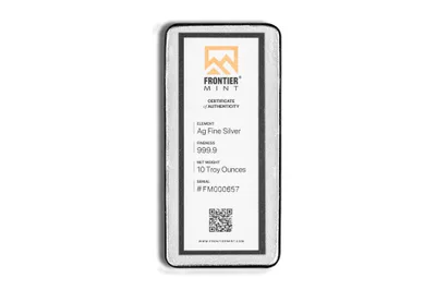 10 oz Silver Bar - Frontier Mint (Frosted) — packaging view