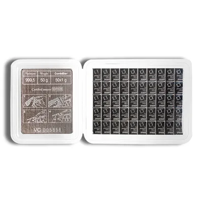 50 x 1 gram Platinum Valcambi CombiBar™ (Carded) — reverse view