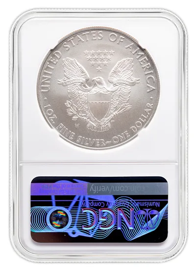 2008-W Burnished Silver Eagle NGC MS70 — reverse view