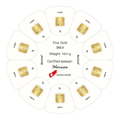 10 x 1 gram Argor Heraeus "Goldseed" Gold Multi-Bar — reverse view