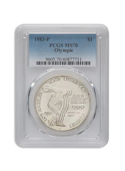 1983-P <body> LA Olympic Silver Commem - PCGS MS70 — reverse view