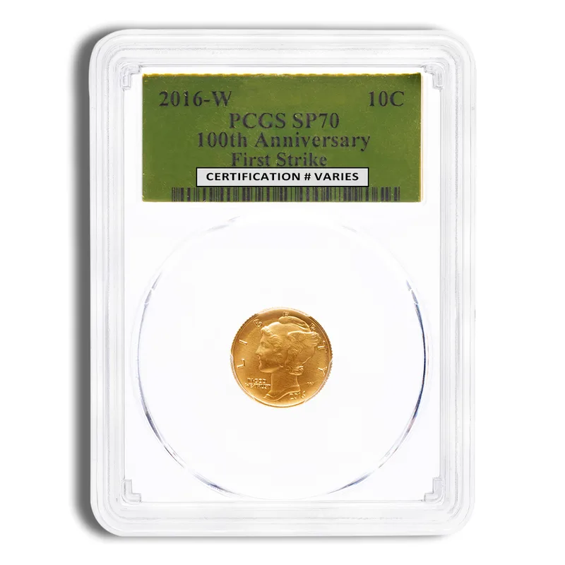 2016-W 1/10 oz Gold Mercury Dime Centennial Coin PCGS SP70 — Gold bullion from Standard Bullion