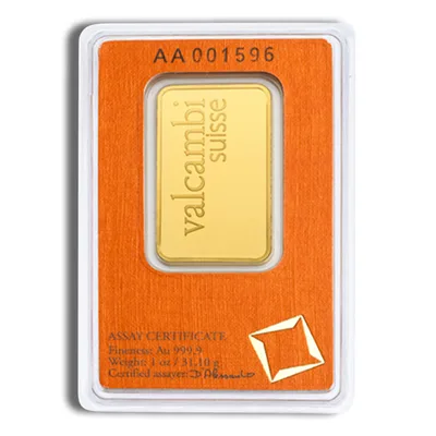 1 oz Gold Bar - Valcambi (Carded) — reverse view
