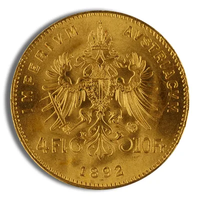 Austria 4 Florin / 10 Franc Gold Coin — reverse view