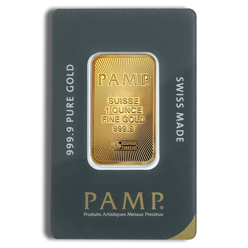 1 oz Gold Bar - PAMP Suisse (Carded) — Gold bullion from Standard Bullion