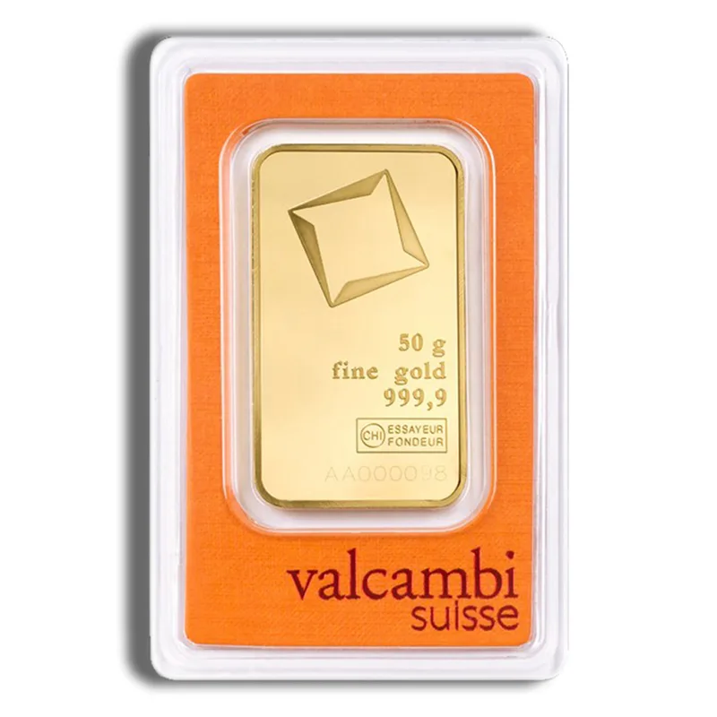 50 gram Gold Bar - Valcambi (Carded) — Gold bullion from Standard Bullion