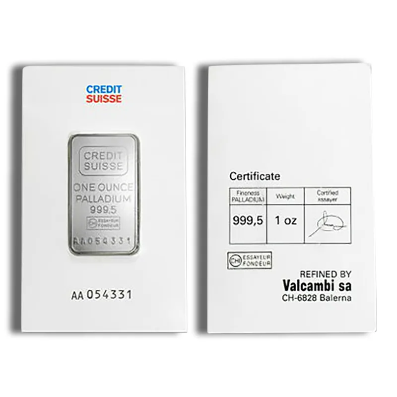1 oz Palladium Bar - Credit Suisse  (Carded) — Palladium bullion from Standard Bullion