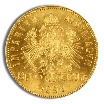 Austria 8 Florin / 20 Franc Gold Coin — reverse view