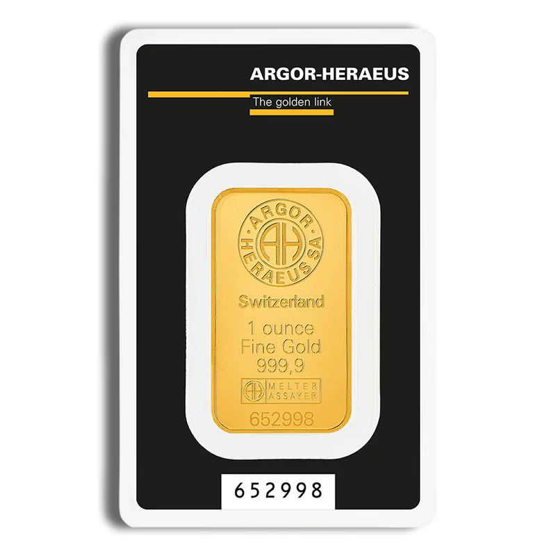 1 oz Gold Bar - Argor-Heraeus (Carded) — Gold bullion from Standard Bullion