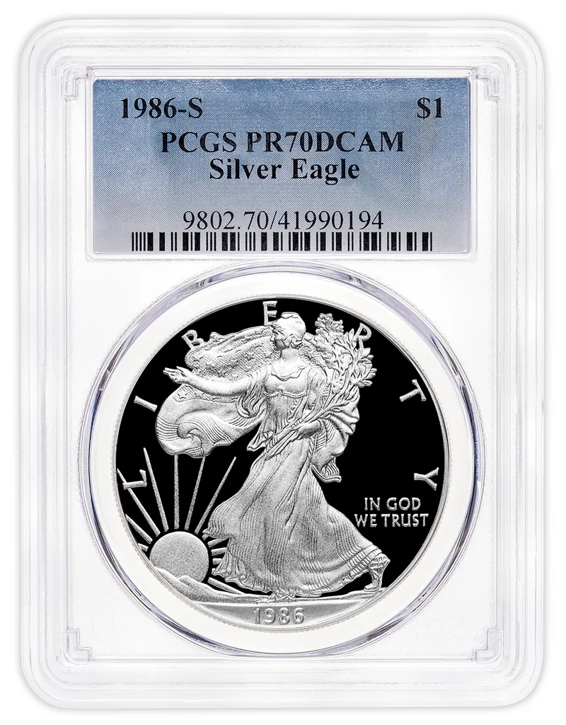 1986-S Proof Silver Eagle PCGS PR70 — Silver bullion from Standard Bullion