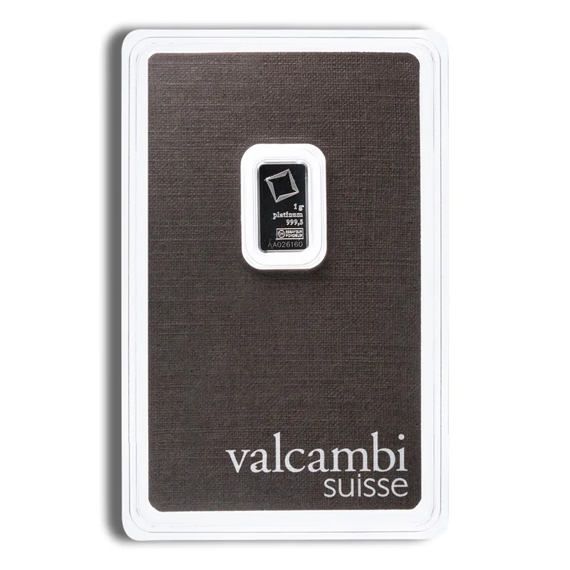 1 gram Platinum Bar - Valcambi (Carded) — Platinum bullion from Standard Bullion
