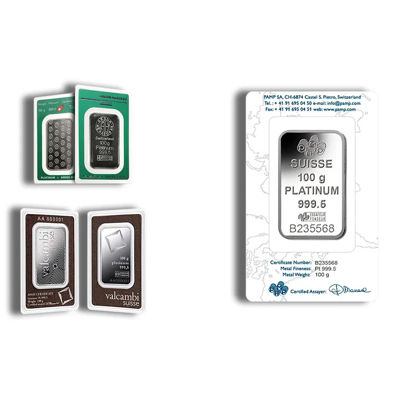 100 gram Platinum Bar - Brand Varies (Carded) — Platinum bullion from Standard Bullion