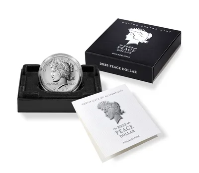 2023-P Peace Silver Dollar w/Box & COA — packaging view