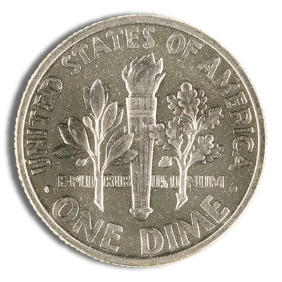 <body> FV 90% Silver Roosevelt Dime 1946-1964 Proof — reverse view