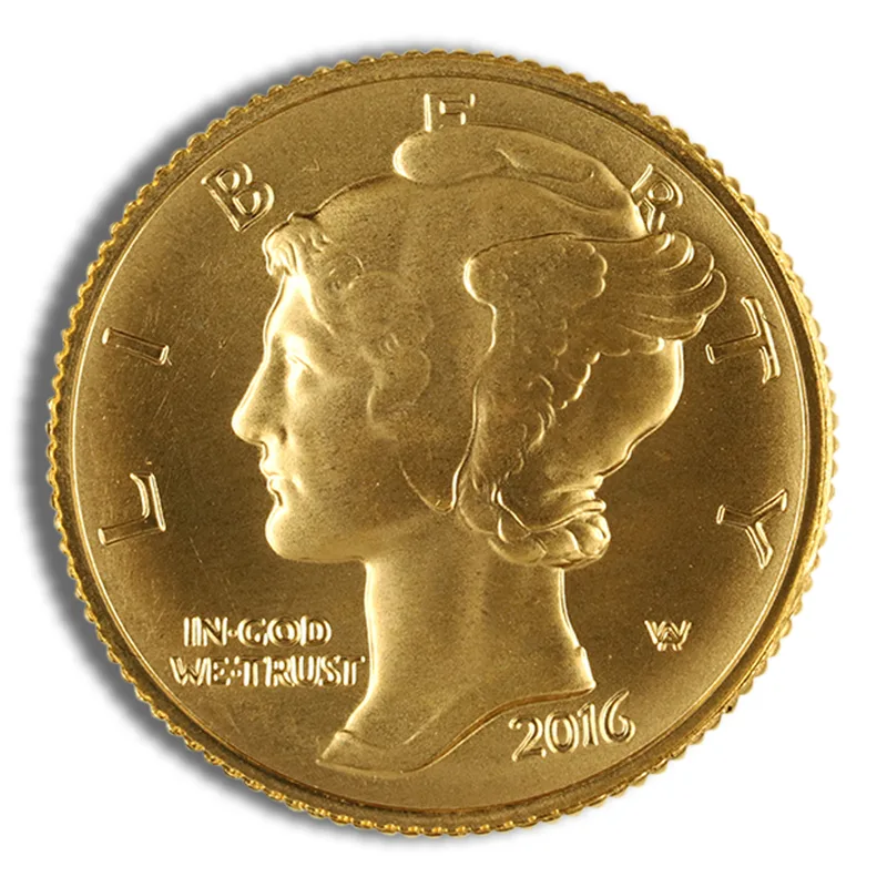 2016-W 1/10 oz Gold Mercury Dime Centennial Coin w/OGP — Gold bullion from Standard Bullion