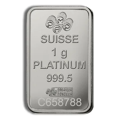 1 gram Platinum Bar - PAMP Fortuna (Carded) — detail view