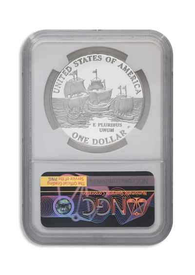 2007-P <body> Jamestown Silver Commem - NGC PF70 — reverse view