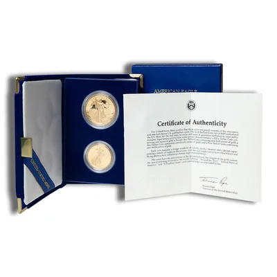 1987 Two Coin Proof Gold Eagle Set - Box/COA — reverse view
