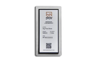 1 Kilo Silver Bar - Frontier Mint (Frosted) — reverse view