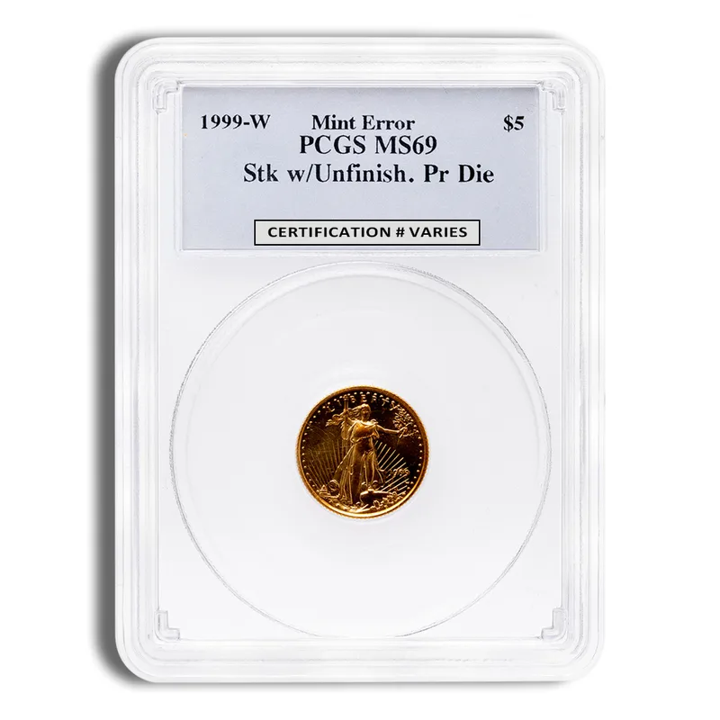 1999-W 1/10 oz Unfinished Proof Die Gold Eagle $5 PCGS MS69 — Gold bullion from Standard Bullion