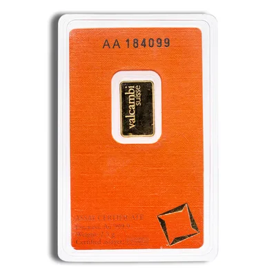 2.5 gram Gold Bar - Valcambi (Carded) — reverse view